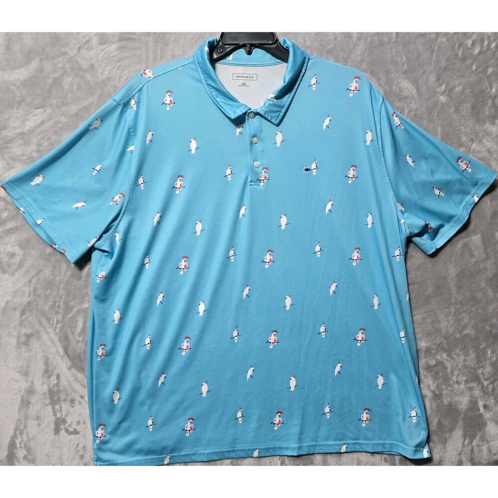 Crown & Ivy Golf Polo Shirt Mens 2XL Cockatoo Bird Parrot Polyester Soft